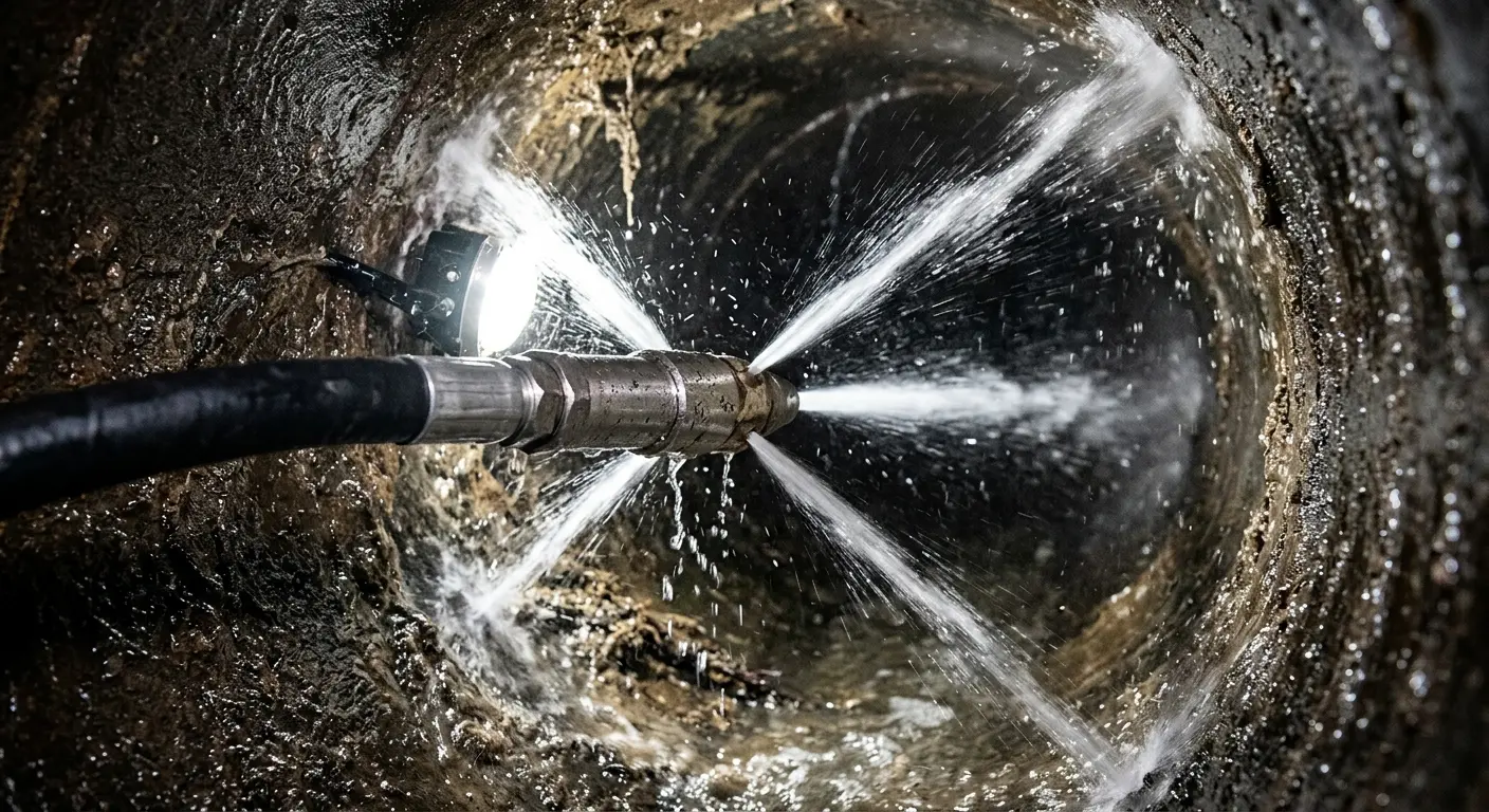 High-pressure hydro jetting nozzle cleaning sewer pipe for Storm Drain Cleaning in Homewood